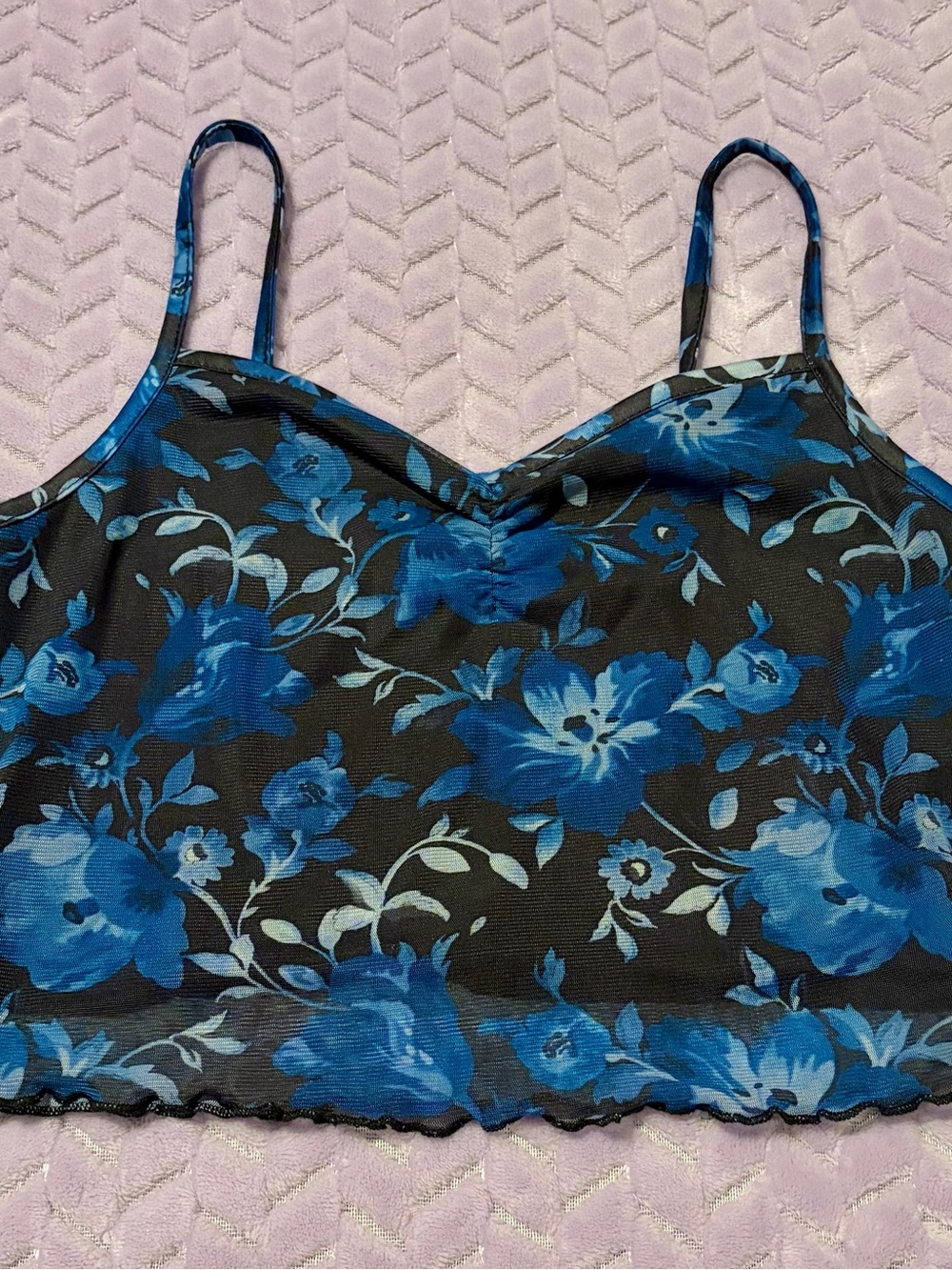 ROMWE Black Floral Blue Cami Top with Spaghetti Straps